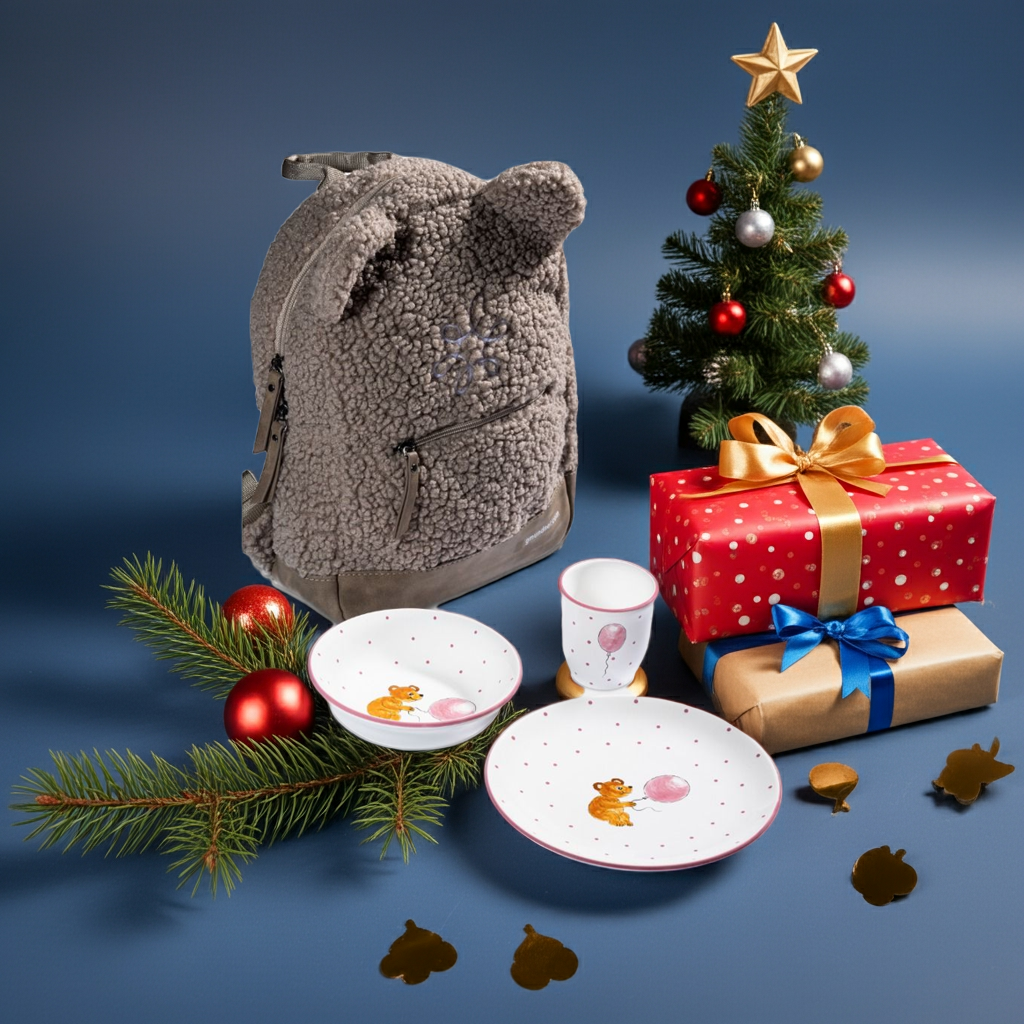 Coffret enfant avec un ours en guise de sac à dos - Gmundner Keramik