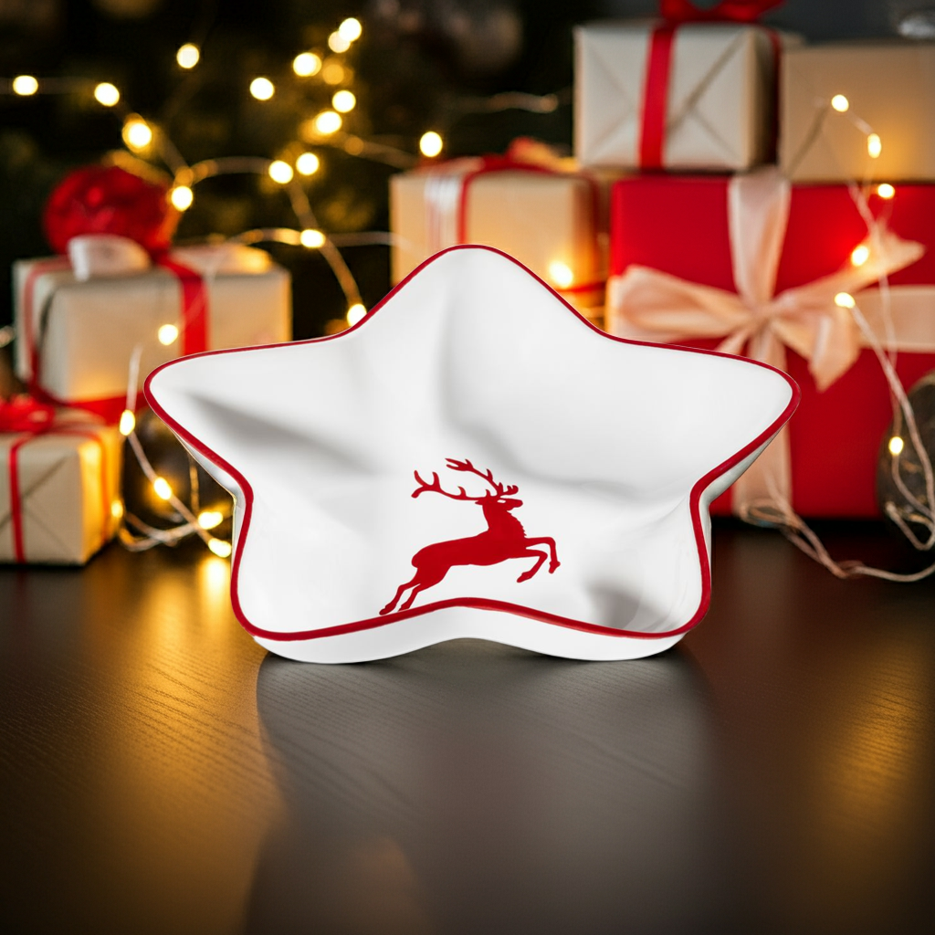 Sternschale-Dekor-Hirsch-Gmundner-Keramik->Deko