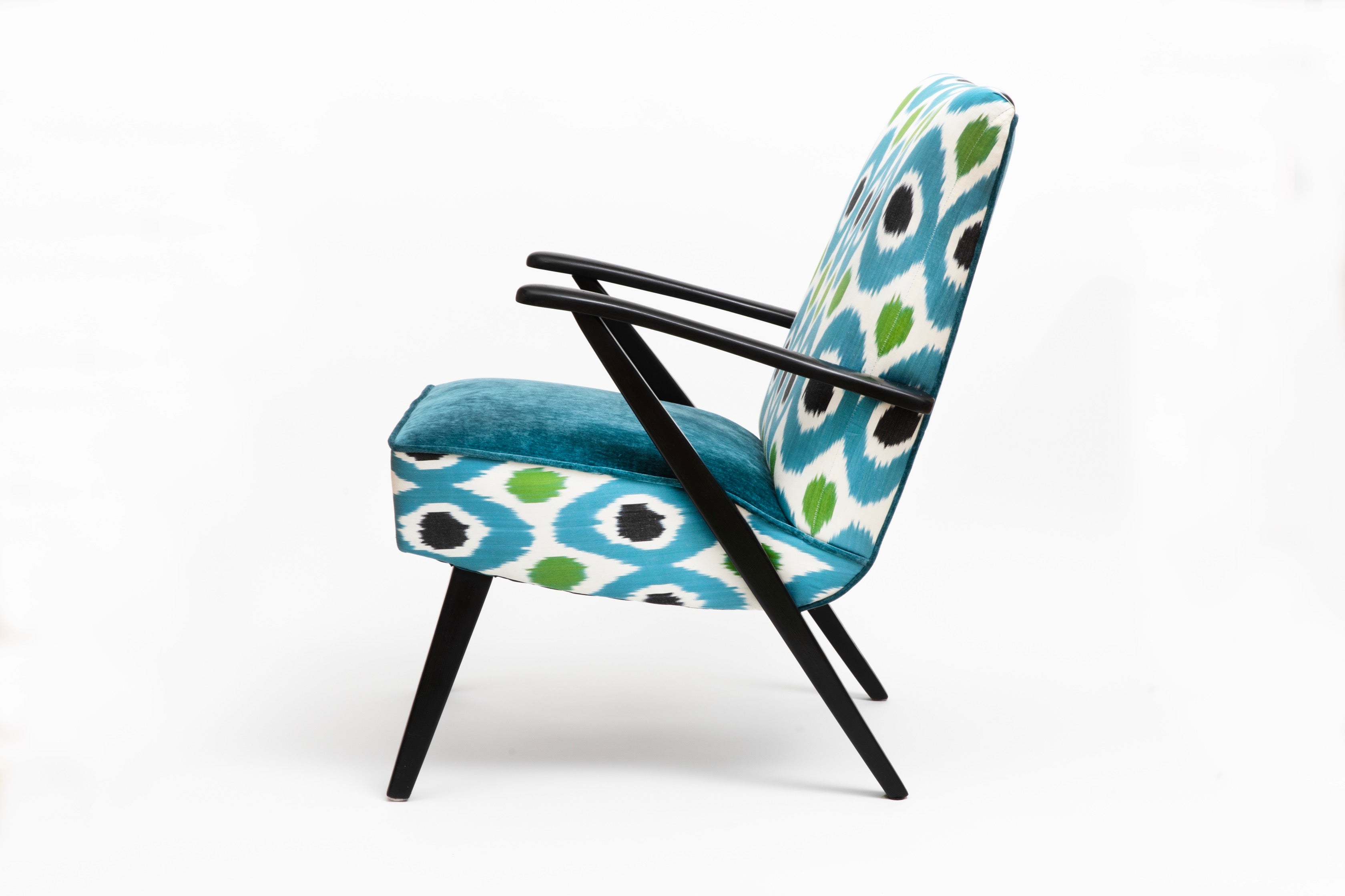 Vintage lounge chair with new Ikat fabric1