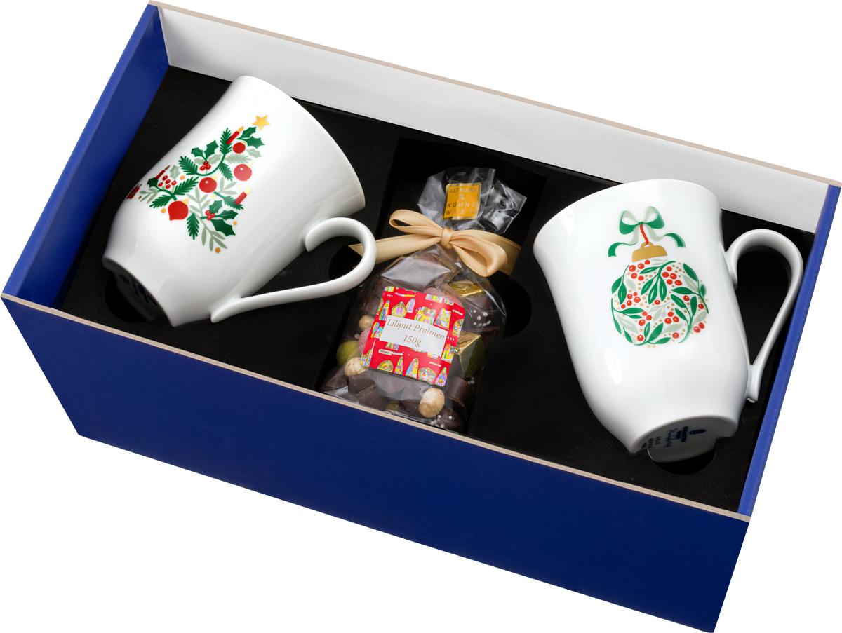 Augarten-Porzellan-Weihnachtsbecherset-Baum-Kugel