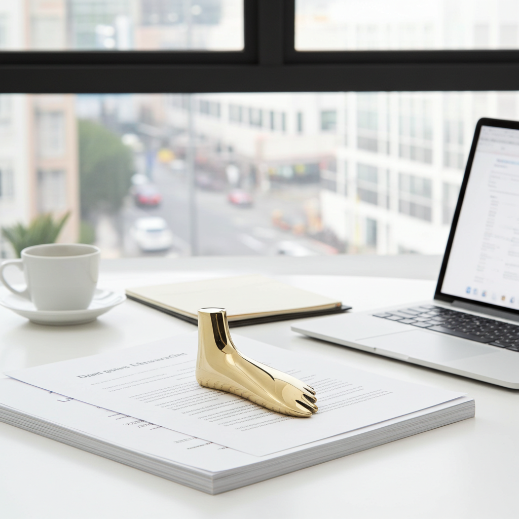 Briefbeschwerer_Fuss_auf_Papier