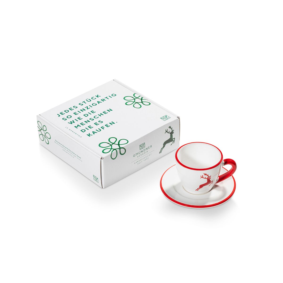 Tazza Da Colazione Gmundner Keramik Con Cervo Rosso - 0,3 L - Ceramica Artigianale Austriaca
